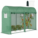 Outsunny Gewächshaus Gartenschuppen Tunnelgewächshaus mit 4 Fenstern und 2 Türen aus PE und Stahl 300x100x200 cm Grün