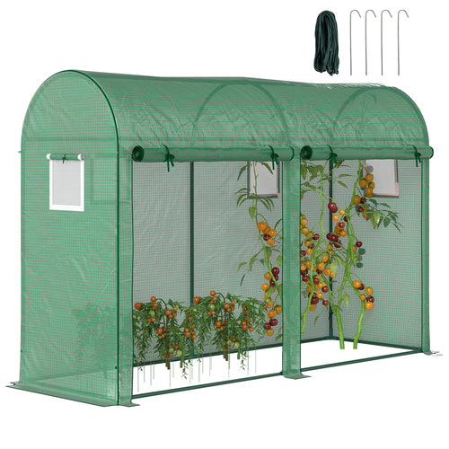 Outsunny Greenhouse Garden Shed Tunnel Type Greenhouse with 4 Windows and 2 Doors Made of Pe and Steel 300X100X200 cm Green