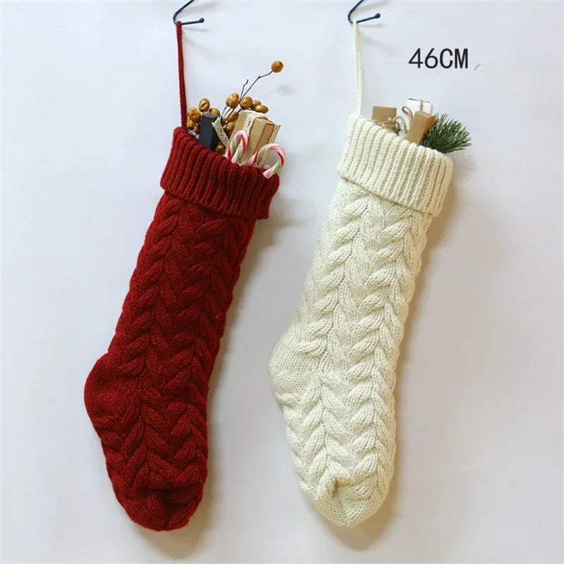 Large Candy Christmas Stockings 46cm Hanging Knitted New Year Xmas Gift Bags Natale Navidad Christmas Decorations for Home 2022