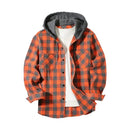 Fall Spring Men Hooded Shirt Color Matching Plaid Print Single-breasted Male Shirt Coat Casual Drawstring Long Sleeves Outerwear