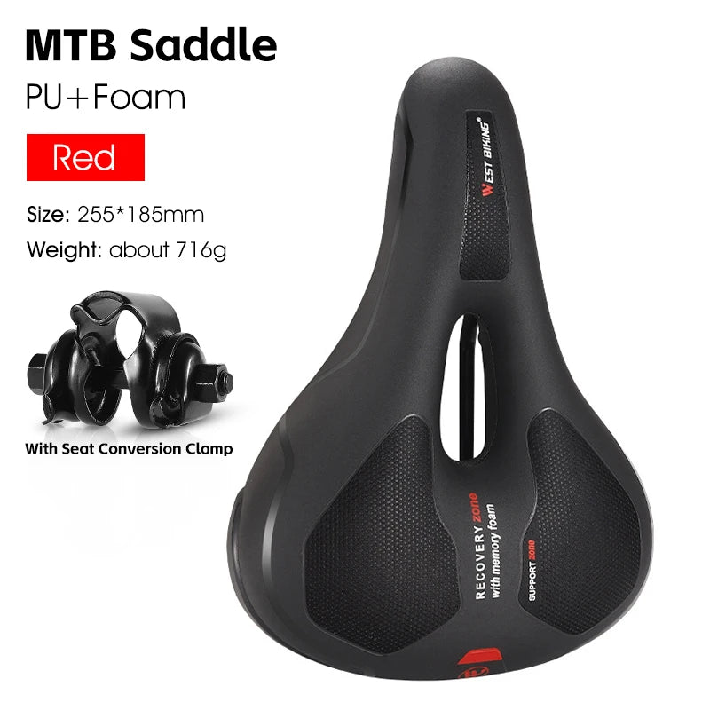 WEST BIKING MTB Bike Saddle Comfortable Mountain Bicycle Saddle Non-slip Shock Absorption Cycling Hollow Seat Bike Accessories