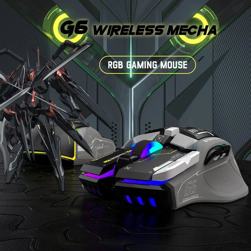 G6 Gaming Mouse Wireless 3 Modes 4000 DPI 11 RGB Backlit Rechargeable Silent Computer Gaming Mice for Windows/Android/MAC/iOS