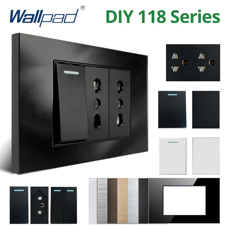 DIY Frame Only Wallpad Glass Aluminum Stainless Steel Panel 1 2 Gang Intermediate Reset Switch Brazil Socket 118*75mm