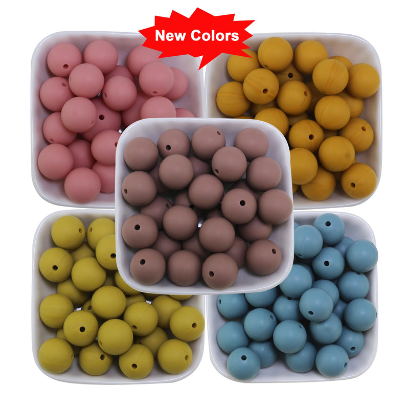 New 20pcs/Lot Silicone Beads 15mm Khaiki Wine Sage Green Coffee Blush Mustard Bison Design For Necklaces Pacifier Jewelry Making