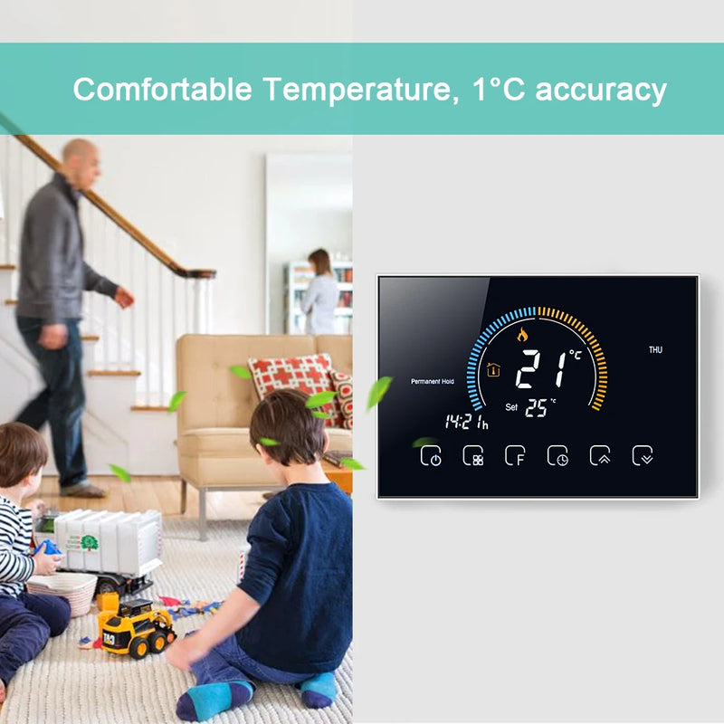 Smart WiFi Thermostat Temperature Controller for Gas Boiler Electric Underfloor Heating Humidity Display Works with Google Home