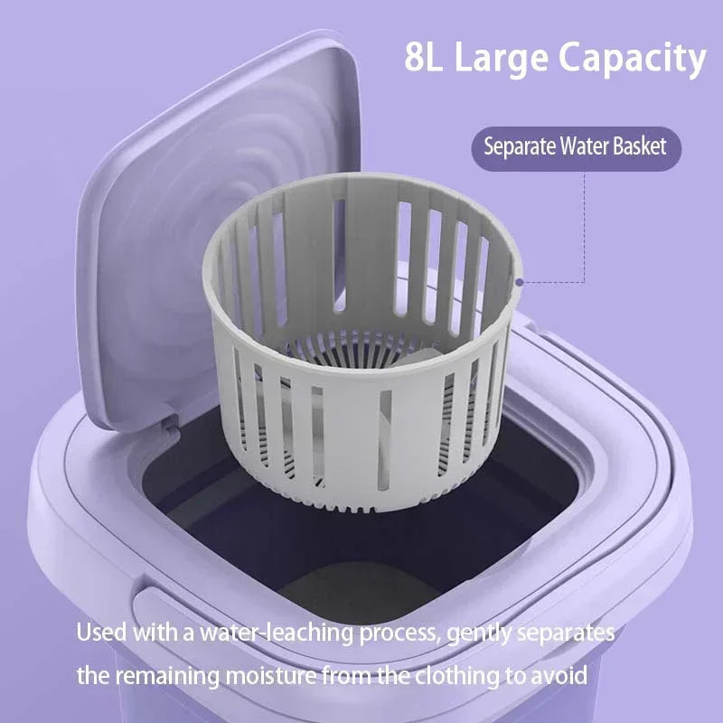 Portable Foldable Washing Machine With Spin Dryer Automatic Mini Underwear Sock 220V Household Washing Machine Centrifuge 8L