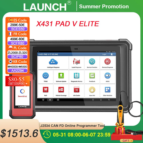 LAUNCH X431 PAD V Elite Volles System Auto Diagnosewerkzeuge J2534 CAN FD Online-Programmierung Codierung Aktiver Tester Auto OBD2 Scanner