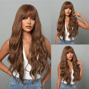 Burgundy Dark Red Synthetic Wigs Long Wavy Wine Red Cosplay Wig with Bangs for Women Natural Body Wave Halloween Heat Resistant
