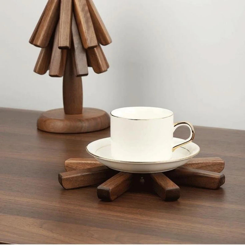 Black Walnut Wooden Christmas Tree Shape Foldable Insulation Pad Creative Pot Mat Cup Coasters Decoration Kitchen Accessories