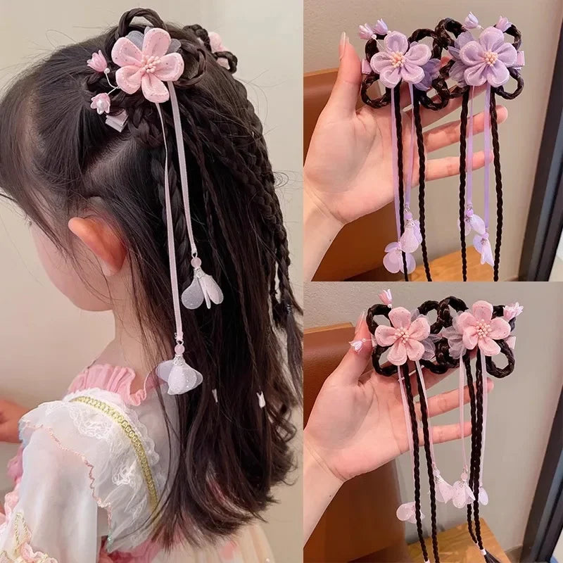 Antique Wig Braid Hair Accessories Little Girl Cute Flower Hair Card Children Hanfu Headdress Chinese Style Girl Hair Clip