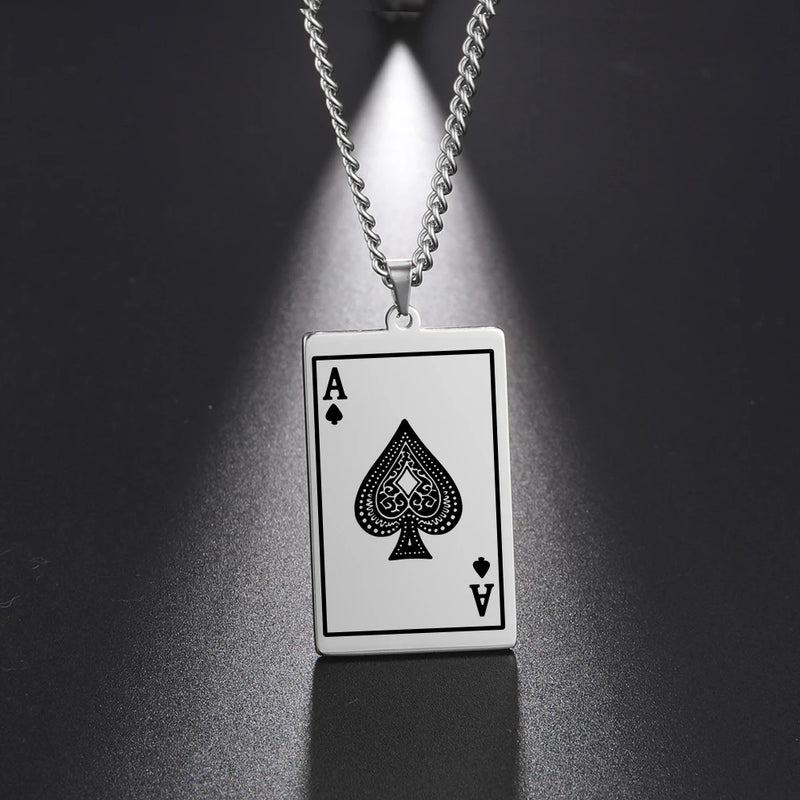 Skyrim New Stainless Steel Poker Card Ace of Spades Pendant Chain Necklace For Men Women Jewelry Hip Hop Jewelry Gifts Wholesale