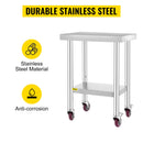 SucceBuy Stainless Steel Kitchen Worktable shelves Commercial Work Bench Table with Caster Wheels for Home Restaurant Storage