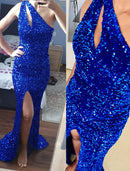 Sexy Cut Out Schlitz Stretch Pailletten Festliches Partykleid Ärmellos Bodenlang Bodycon Abendkleid Ausgehkleid Königsblau Rot Schwarz