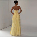 The Helios | Butter Yellow Pleated Gown with Backless Silhouette