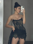 The Lace Hour | Strapless Lace-Panel Sheath Mini Dress