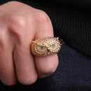 Bubble Letter Eule Iced Out Ring Herren Echt Vergoldet Messing Zirkonia Hip Hop Schmuck