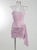 The Lace Hour | Strapless Lace-Panel Sheath Mini Dress