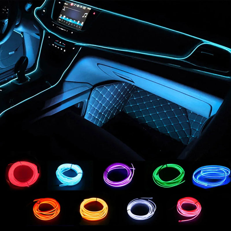 5M Universal Car Interior Lighting white LED Strip Decoration Garl and Wire Rope Tube Line Flexible Neon Lights with USB Drive