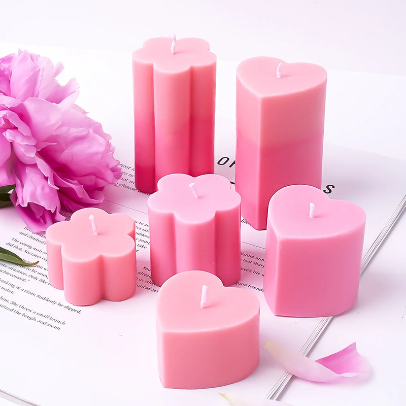 Love Flower Shape Silicone Mold DIY Handmade Multiple Height Scented Candle Setting Epoxy Mould 3D Gypsum Drop Glue Home Deco