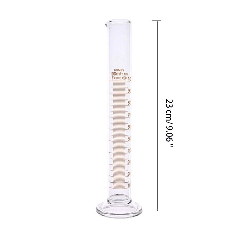 Thick Glass Graduated Measuring Cylinder 100 Single Metric Scale Chemistry Lab Spout Measure