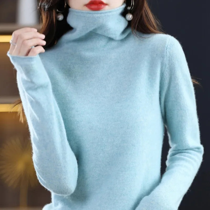 Smpevrg 100% Wool Knitted Women Sweaters And Pullovers Long Sleeve Turtleneck Warn Female Pullover Kintted Tops Jumper Clothes