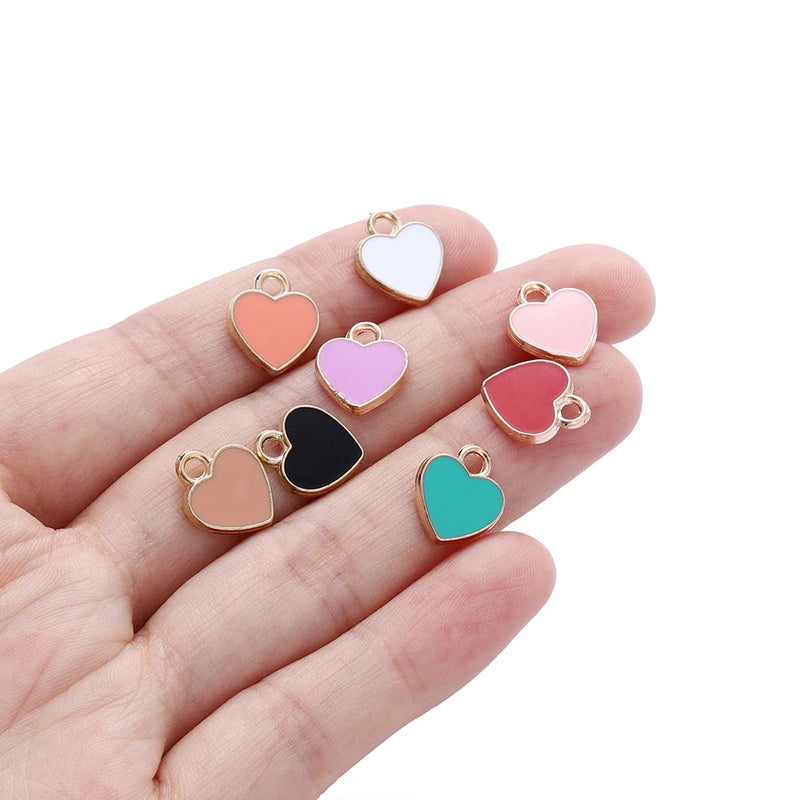 30Pcs/Lot 10mm Love Shape Alloy Metal Enamel Small Heart Pendants for DIY Necklace Bracelet Jewelry Making Accessories