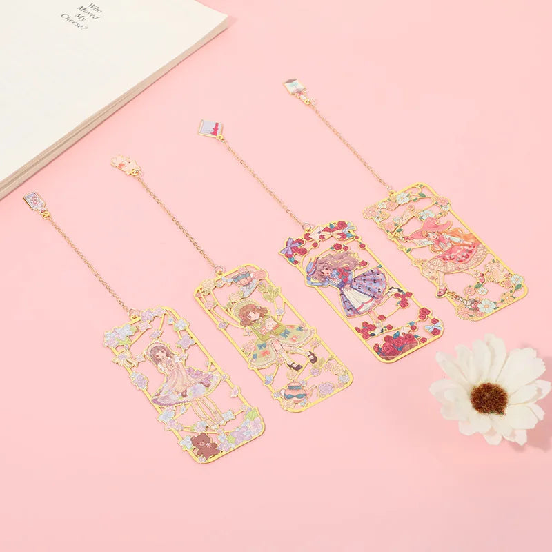 Cartoon Cute Girl Bookmark Copper Metal Hollow Out Process Student Bookmark School Supplies Stationery