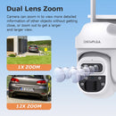 SHIWOJIA 12X Zoom 4G LTE Solar Security Camera 8MP Night Vision Dual-Lens Outdoor WiFi Solar Battery Camera PIR Human Detection