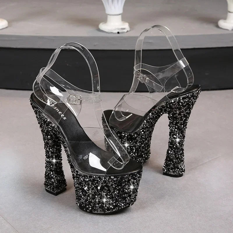 Women Sandals Sequin Rhinestone Peep Toe Sandals Woman Shoes High Heels Sexy Nightclub Party Platform Heels Size 43 Womens Shoes