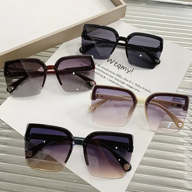 2024 New Fashion Lady Oversize Rimless Square  Sunglasses Women Men Small Glasses Gradient Sun Glasses Female UV400