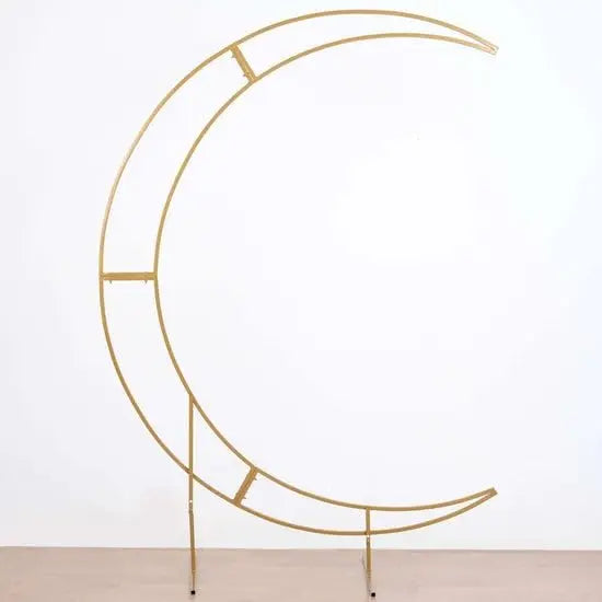 7.5ft Gold Metal Crescent Moon Wedding Arch Stand, Curved Flower Balloon Frame