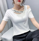 Tops Woman Short Sleeve Coquette Clothes Slim Off Shoulder Sexy T Shirt for Women Summer Outfit Plain Elegant Cheap Women's Tee