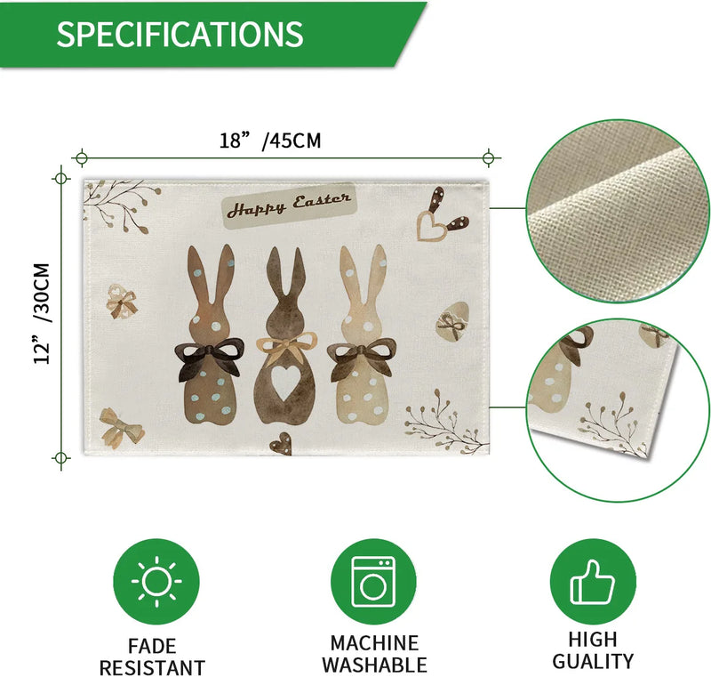 2025 Easter Rabbit Table Runner Linen Bunny Dining Table Cloth Placemat Spring Holiday Happy Easter Decoration For Home Kitchen