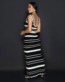 Tossy Striped Contrast Color Knitted Skirt Set 2-piece Summer Backless Casual Vest Top Women's Set 2-piece Sleeveless Skirt Set