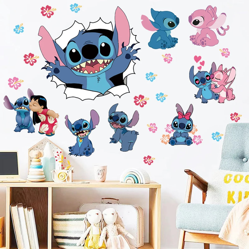 3D Cartoon Lilo & Stitch Movie Wall Stickers For Kids Rooms Kindergarten Living Room Bedroom Wall Decoration Animated Poster