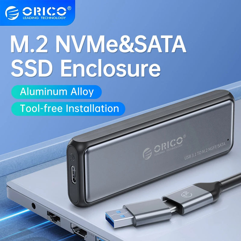 ORICO M.2 SSD Enclosure NVMe SATA Aluminum 10Gbps Tool Free M2 SSD Enclosure Solid State Drive Case Laptop Computer Accessories