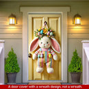 Easter Door Cover Decoration Plush Rabbit Wreath Easter Egg Coloured Ribbon Background Indoor Outdoor Porch Banner Party Supply