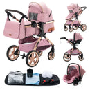 Luxury Baby Stroller 3 in1 Portable Travel Baby Carriage Aluminum Frame Folding Prams High Landscape Car for Newborn Baby BLACK
