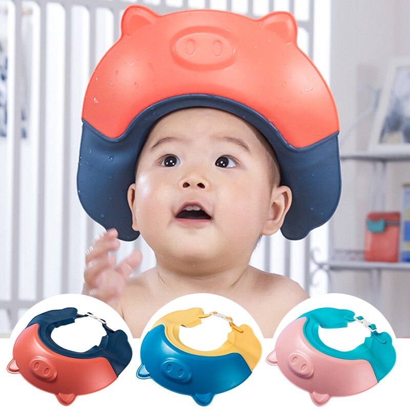 Children Shampoo Cap Baby Soft Cartoon Bath Visor Hat Adjustable Baby Shower Protect Eye Water-proof Hair Shield Cap for Infant