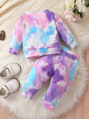 Children's clothing Girl Tie-dyed Letter tie dye Long sleeved Pants 2pc/Set Suitable  Autumn sportswear for girls aged 1-6 Year