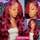 99j Burgunderrot Body Wave Echthaar 13x6 Lace Front Perücken Hohe Dichte 30 Zoll 13x4 HD Lace Frontal Perücken für Frauen Wahl Brasilianisch