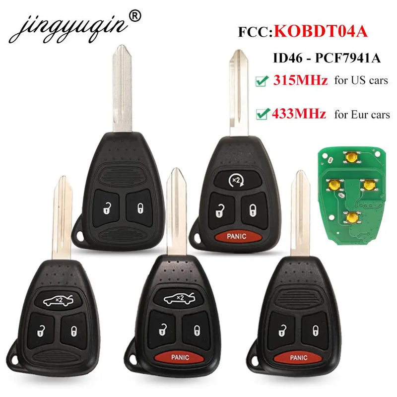 jingyuqin 315/433mhz KOBDT04A Remote Car key 3/4 Button for Dodge Chrysler Jeep Dakota Durango Charger 300 Aspen Grand Cherokee