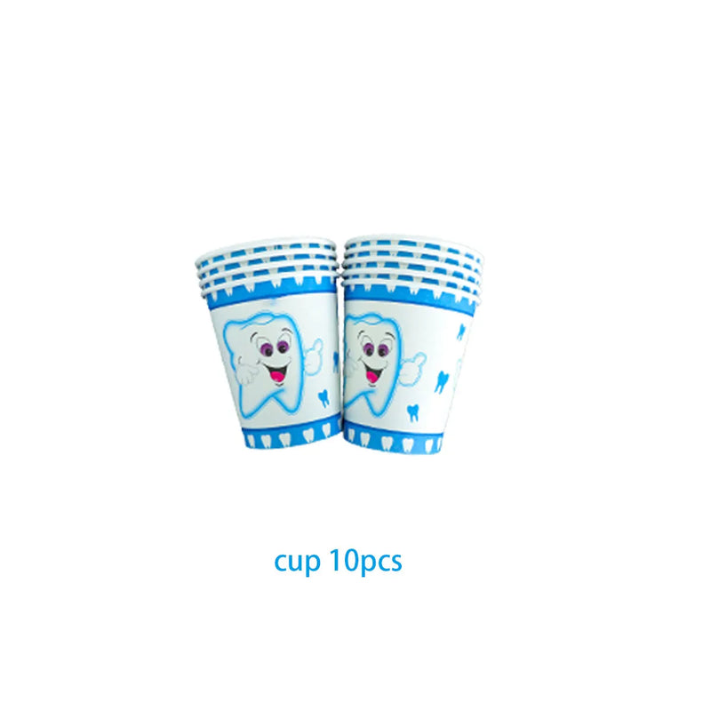 My First Tooth Blue Theme Party Disposable Tableware Stes Boy Girl First Tooth Birthday Party Decor Cups Plates  Napkins Banners