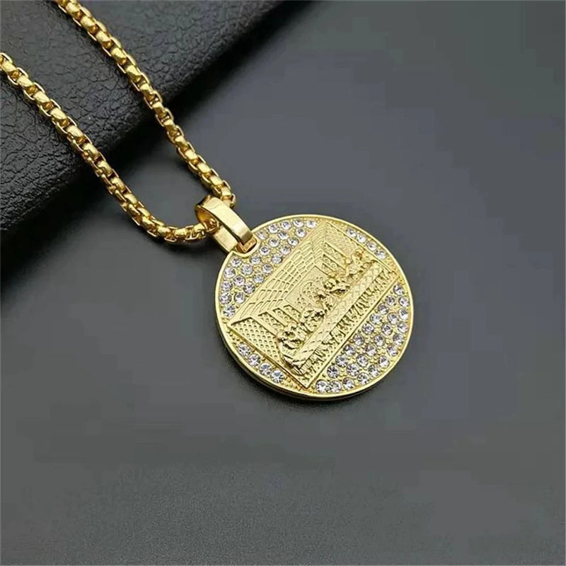Stainless Steel Last Supper Pendant Gold Color Iced Out Bling Zircon Round Necklace For Men Father's Day Gift Hip Hop Jewelry