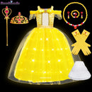 Girls Belle Princess Dress LED Light Up Summer Cosplay Costume Beauty and the Beast Clothing Birthday Party Gift