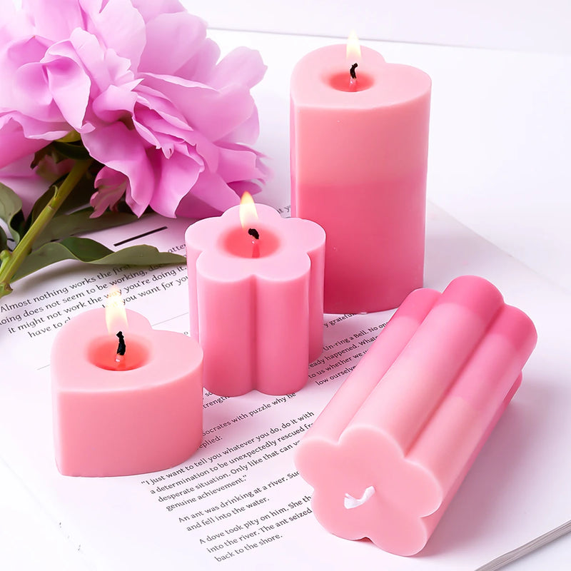 Love Flower Shape Silicone Mold DIY Handmade Multiple Height Scented Candle Setting Epoxy Mould 3D Gypsum Drop Glue Home Deco