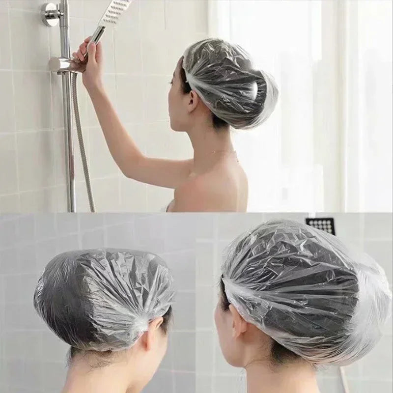 100pcs Disposable Plastic Shower Hair Cap Colorful Disposable Food Cover Fresh-keeping Bag Hotel Hair Dye Elastic Shower Cap