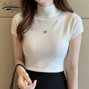 2023 New Casual Knitted Women Tops Women Clothing Blusas Summer Solid Slim Turtleneck Blouse Fashion Chic Korean Clothes 8622