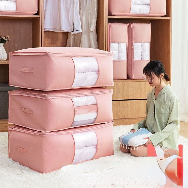 Foldable Storage Bags for Clothes Non-Woven Clothing Organizer Wardrobe Closet Organizer for Pillow Quilt Blanket Storage