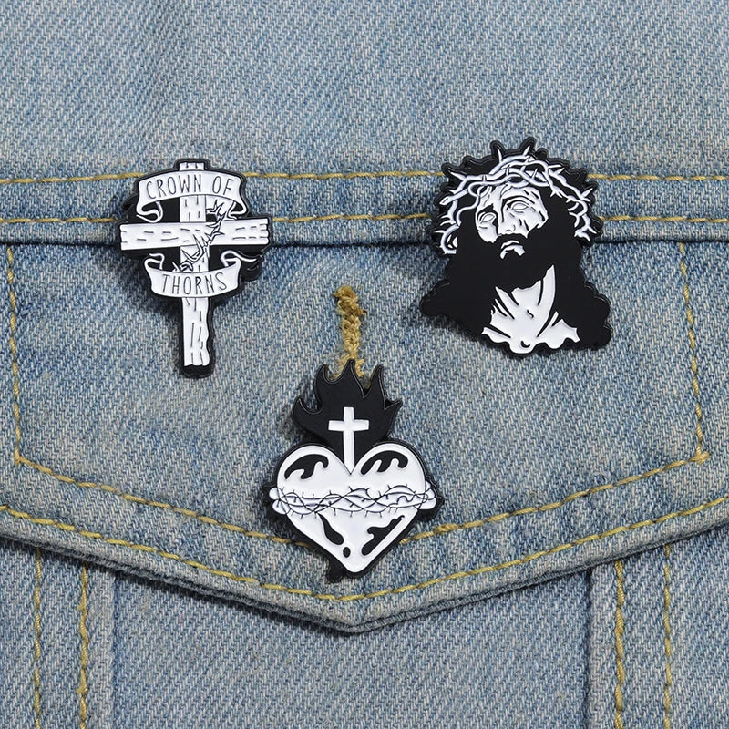 Crown Of Thorns Enamel Pin Custom Jesus Cross Religious Belief Brooches Lapel Badges Christianity Easter Jewelry Gift For Friend